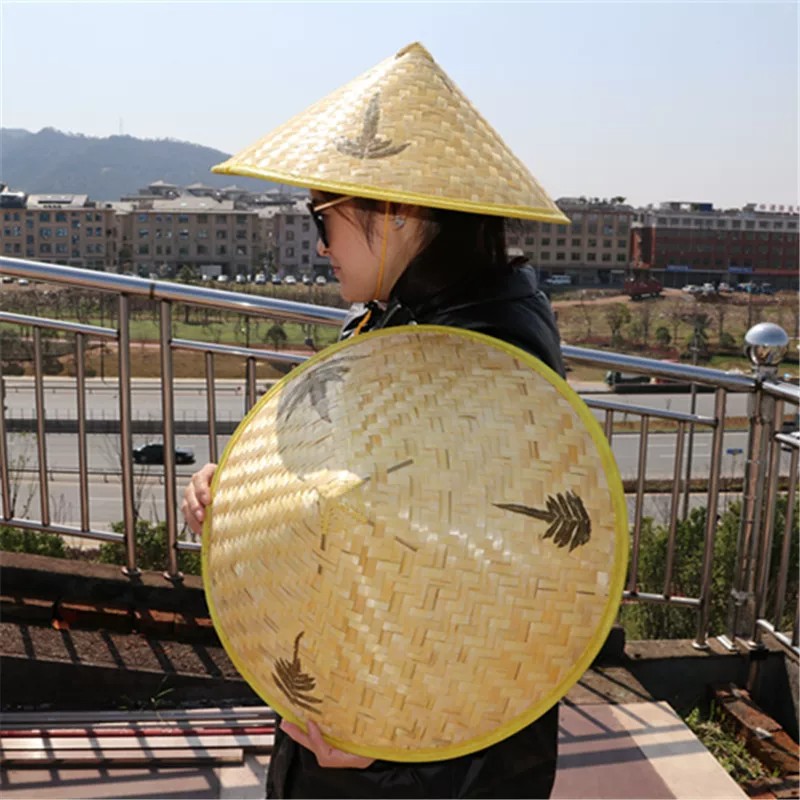 手工竹编大檐防晒斗笠帽可印字