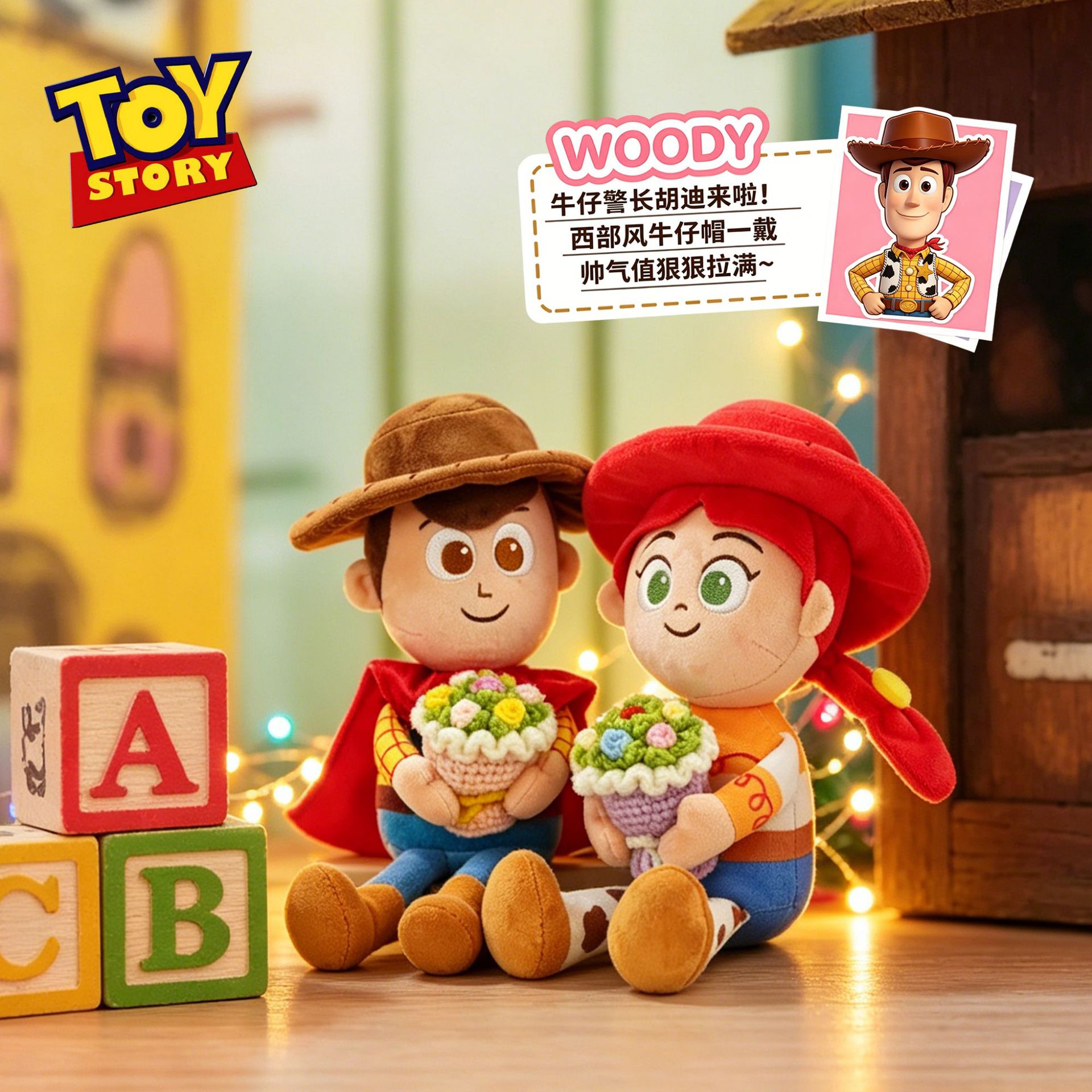 迪士尼正版玩具总动员5抱花系列公仔巴斯光年摆件草莓熊玩偶挂件