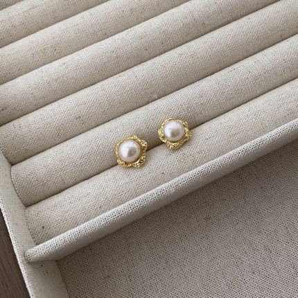 不规则金属珍珠耳钉2023新款925纯银洋气耳钉名媛风耳钉