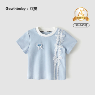 可英女童短袖 T恤韩式 甜美2025夏季 女孩蝴蝶结上衣女宝休闲打底衫