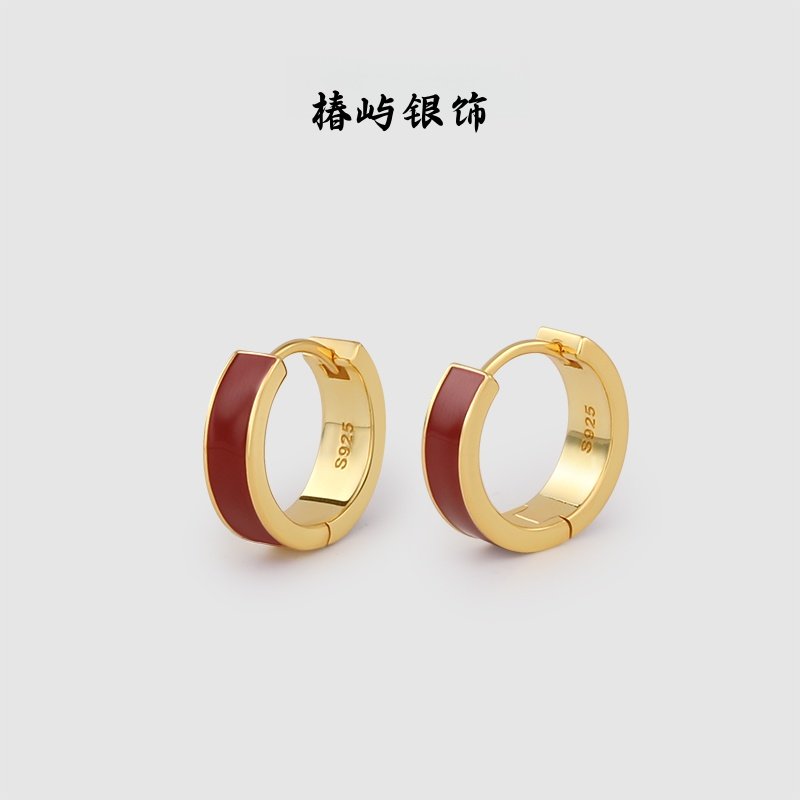 925纯银红色耳环耳扣女设计高级感轻奢复古耳圈素圈耳饰新年礼物,饰品/流行首饰/时尚饰品新,银饰耳饰,淘宝优惠券,粉丝福利购,淘宝优惠卷