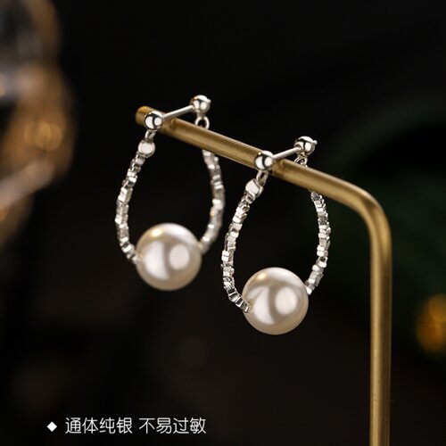 S999纯银碎银珍珠耳环女款