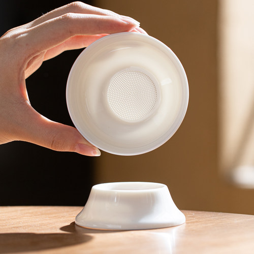 全瓷一体成型茶漏器德化白瓷羊脂玉瓷细孔陶瓷茶滤网茶隔茶道配件