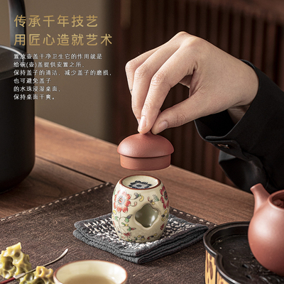 青花白瓷盖置紫砂壶盖托功夫茶具配件创意复古盖碗茶杯盖垫放壶盖