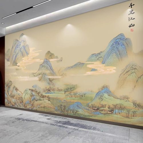千里江山图壁纸中式国画山水壁画