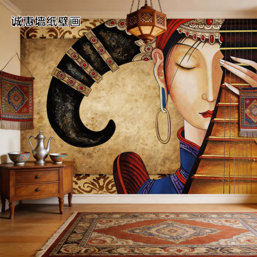 精诚蒙古族风餐厅客厅壁画