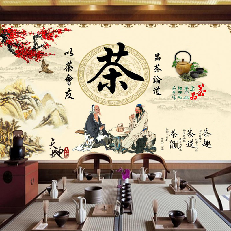 3D茶馆茶道文化背景墙纸
