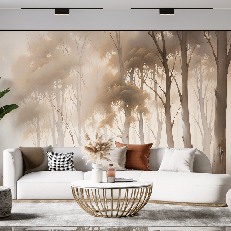 卧室港式暖色壁纸抽象客厅电视背景墙壁布北欧风森林墙纸壁画墙布