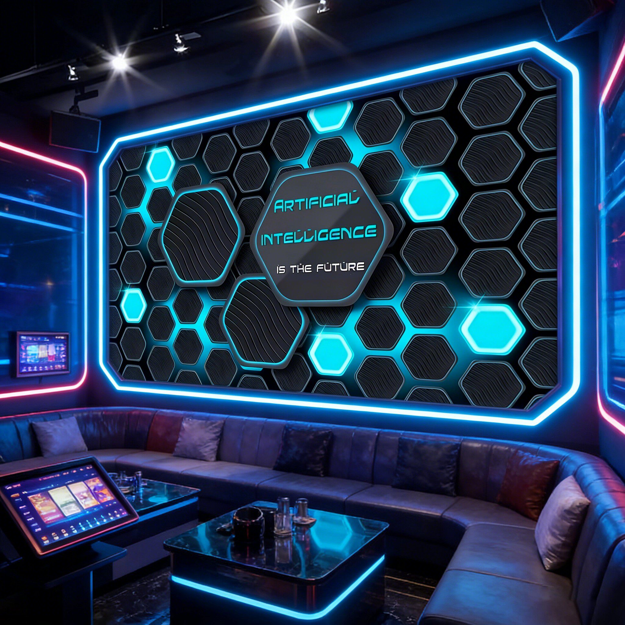 3D科技感KTV背景墙纸网吧电竞馆壁纸工作室办公室健身房前台墙布