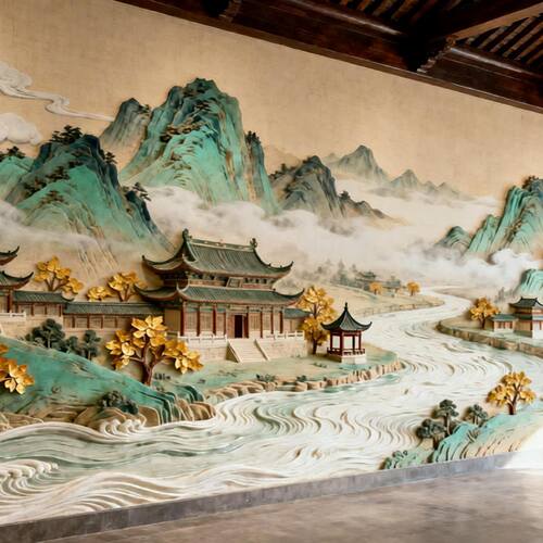 宋氏美学山水背景壁画定制