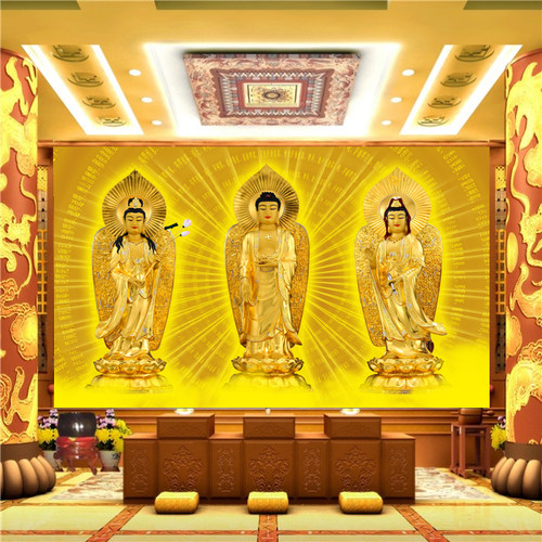 西方接引佛金色墙纸寺庙佛堂