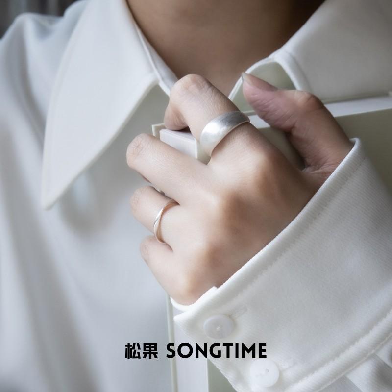 纯银戒指拉丝磨砂素圈冷淡风叠戴