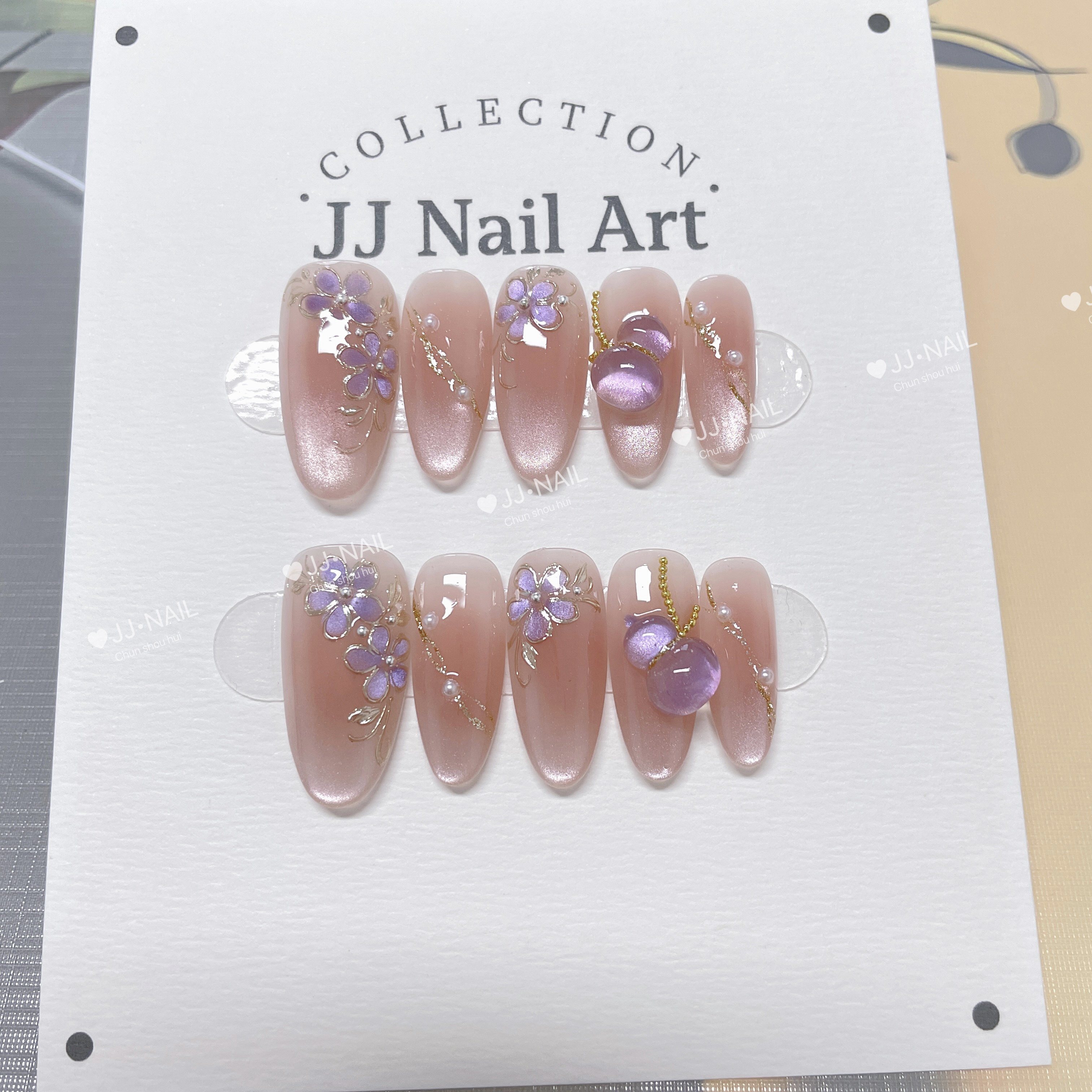 【福禄】紫色花朵穿戴甲短款手作高级感美甲成品可拆卸指甲贴片,彩妆/香水/美妆工具,穿戴甲/甲片,淘宝优惠券,粉丝福利购,淘宝优惠卷