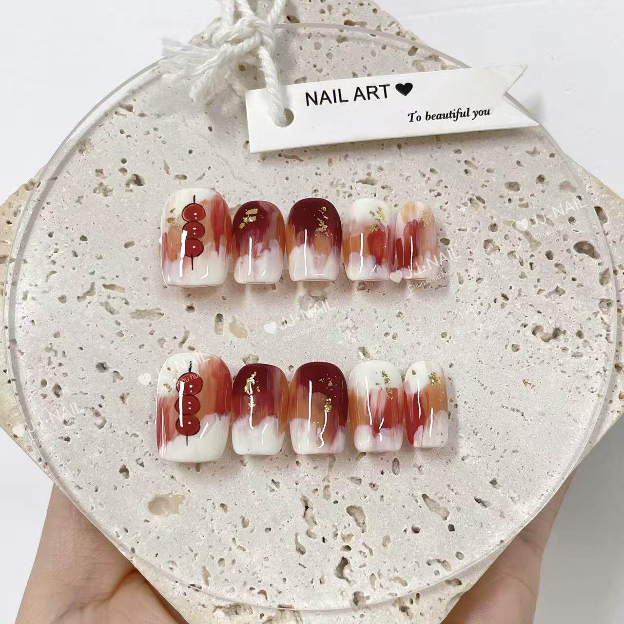 【冬日油画】穿戴甲短款高级感手工美甲网红爆款显白