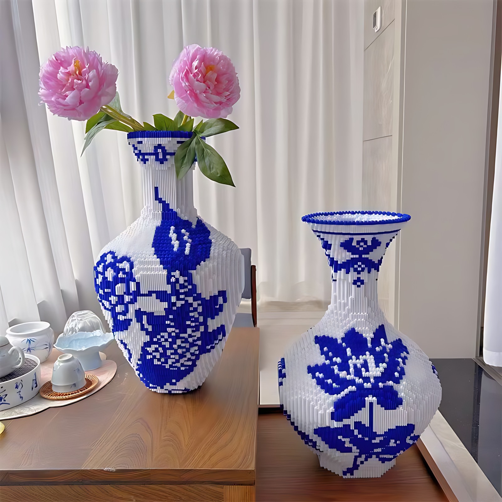 2025年龙形青花瓷花瓶乐高积木高难度拼装玩具落地大摆件生日礼物