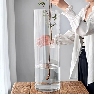 加大号亚克力防摔花瓶摆件客厅插花透明水养富贵竹直筒轻奢醒花桶