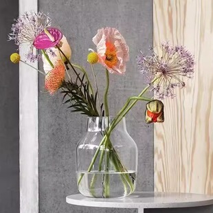 大号敞口现代简约玻璃花瓶客厅书法装饰摆件水培鲜花插干花浆果高