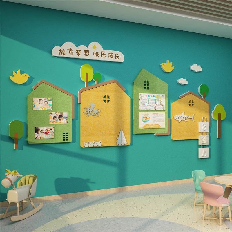 幼儿园环创主g题墙面装饰成品布置走廊楼梯大厅毛毡板文化墙贴材