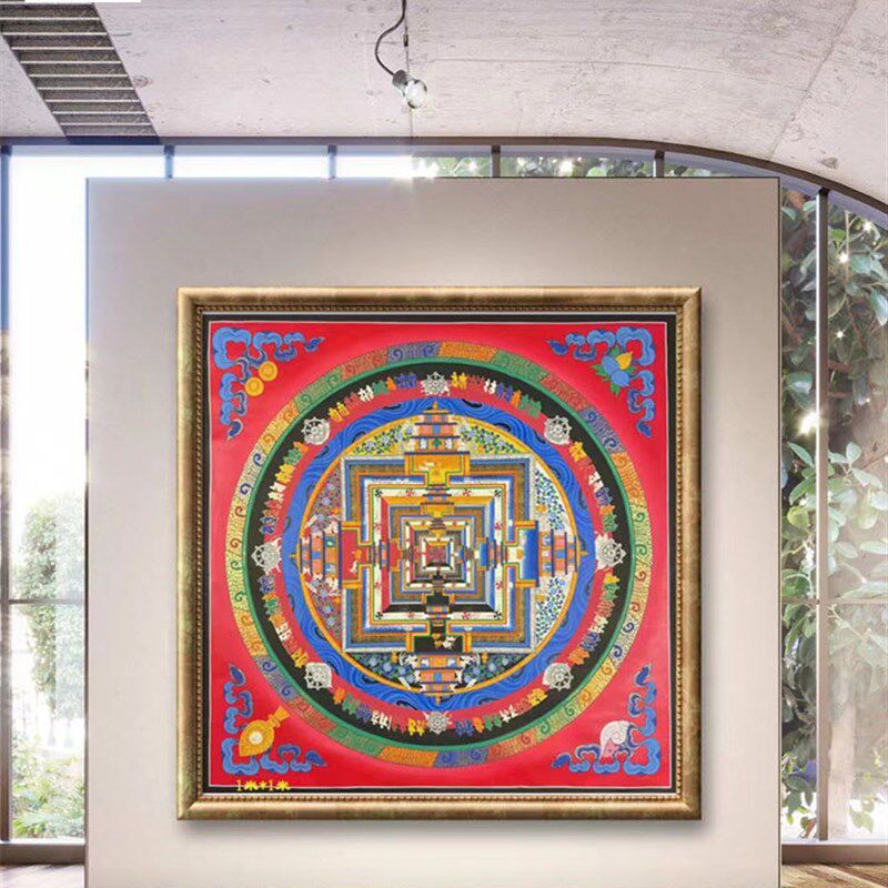 1米时轮金刚坛城手绘唐卡装饰画客厅玄关入户背景V墙挂画壁画多款