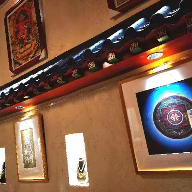 仿古屋檐瓦配件底部封板加厚塑料瓦架子中式合成树脂装Z饰万字遮