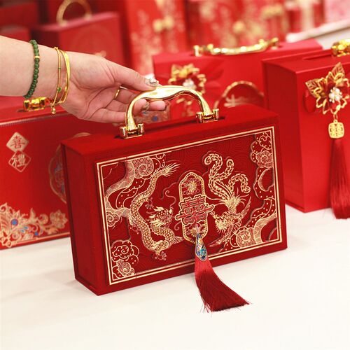 高档礼金盒丝绒礼金箱结婚彩礼聘金箱E现金礼盒10万20万大红包订