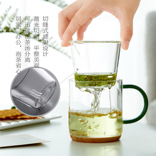 新羽玻璃杯耐f高温泡茶杯茶水分离男女士办公室过滤带盖把喝茶杯