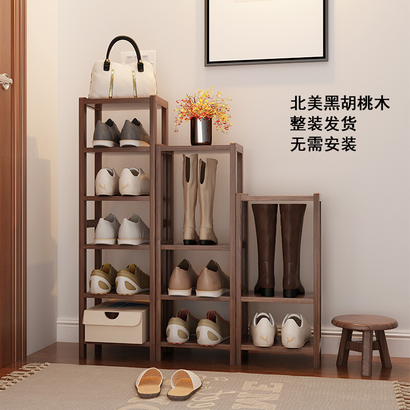 实木鞋架子多层收纳省空间黑胡桃木家用门口入户转角简易小窄mω