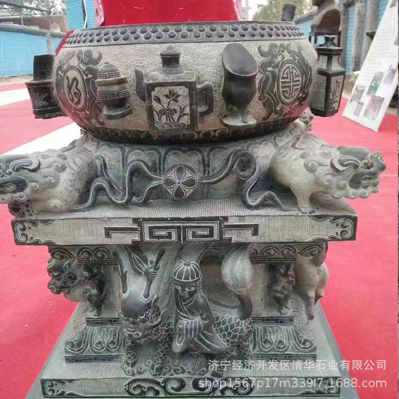 青石仿古做旧空心柱脚石雕摆件