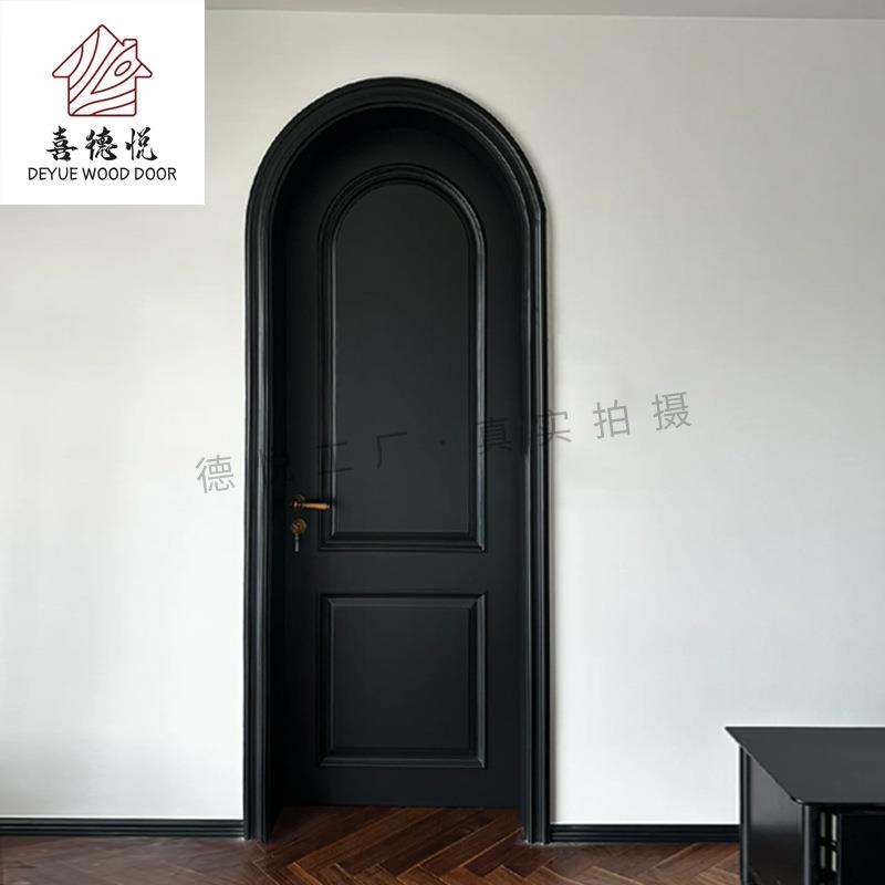 黑色法式复古圆弧门卧室室内门烤漆拱形门实木门房门家具