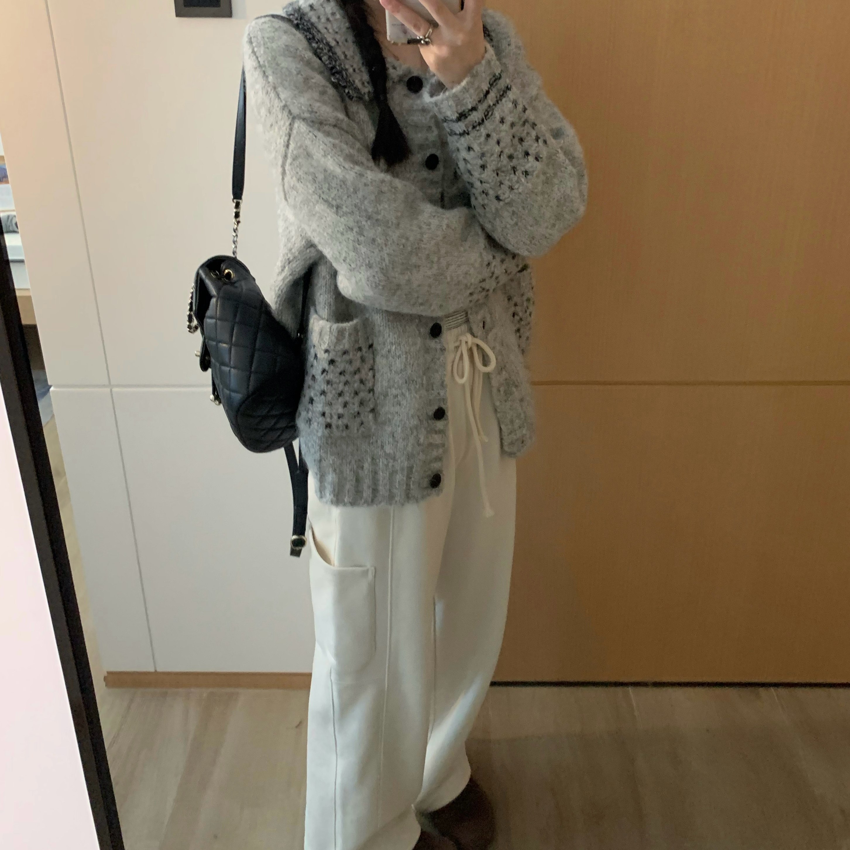 uungchuuu 25FW 米灰白 柔软抓绒米白休闲卫裤秋冬