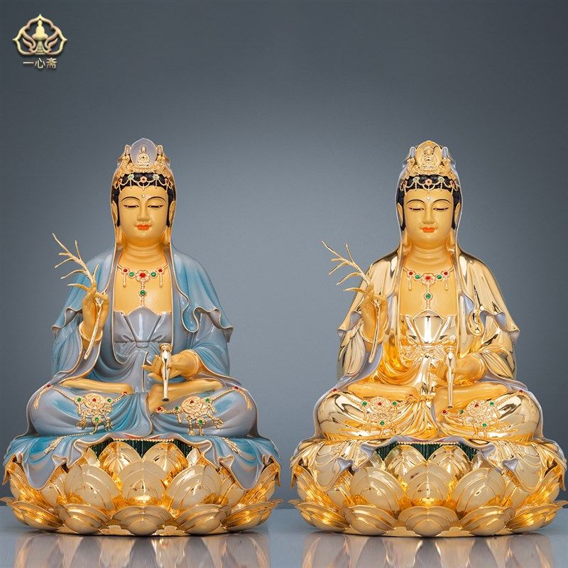 速发铜心斋 1英寸纯一鎏金彩绘观世音菩萨佛陀南普像山海观音娘娘