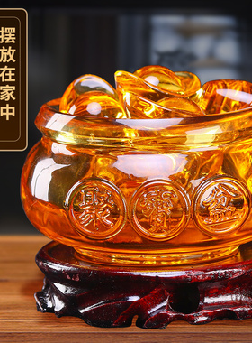 快速发货聚宝盆摆件黄水晶琉璃百福F缸存钱罐客厅酒柜乔迁店铺开