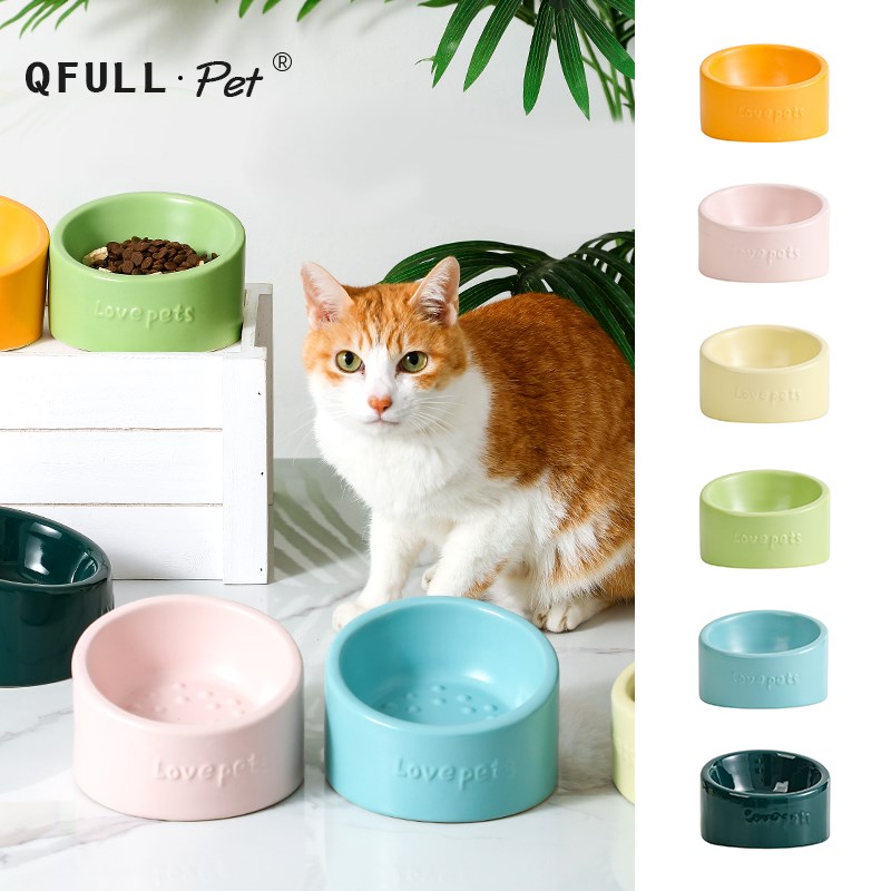 现货速发猫碗陶瓷碗狗碗猫食盆猫咪饭碗饭盆大口径水碗斜口碗用品