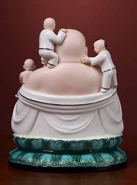 快速发货戴玉f堂 陶瓷笑佛大肚佛佛像居家家供摆件 坐古莲描金彩