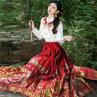 快速发货红色新中式马面裙女成人B古风汉元素通勤轻汉服敬酒服新