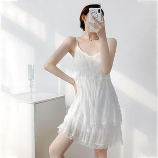 官方旗舰店法式 海边度假风蛋糕 蕾丝白色吊带连衣裙女2025夏季 新款