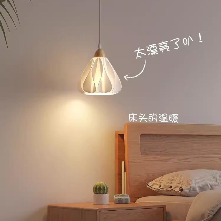 法式复古小吊灯床头吊线灯原木奶油风主卧室氛围灯玄关过道高级感