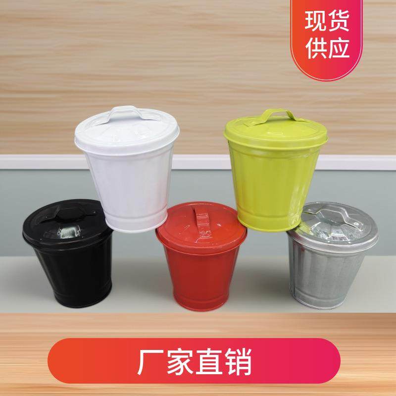 跨境铁皮多色小垃圾桶创意带盖客厅卧室桌面拉圾桶储存罐花器花盆