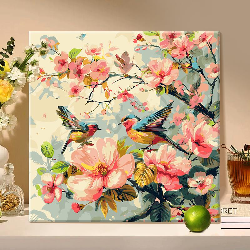 鸟语花香|diy数字油画丙烯填充手绘花卉治愈系减压油彩涂色装饰画
