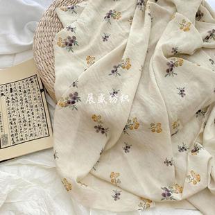 布料 小杨梅小枇杷印花高支旗袍服装 夏季 天丝苎麻面料中国风数码