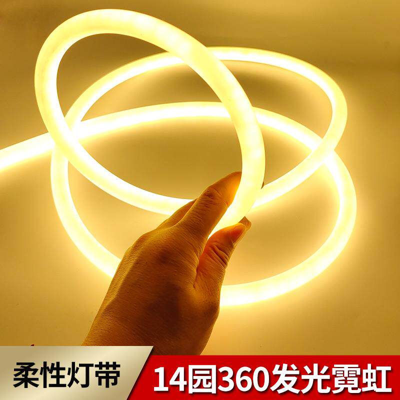 led灯带220V360发光灯条14园144灯霓虹柔性红绿蓝金粉冰蓝