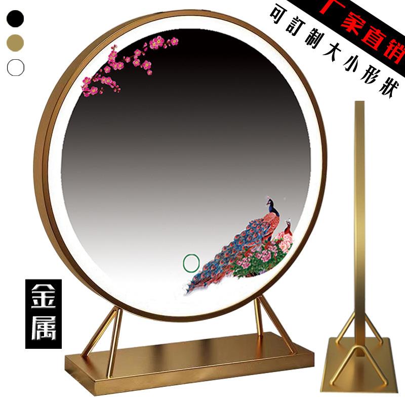 直播间桌面高档金属插电充电带灯LED化妆镜补光美妆卧室大号定
