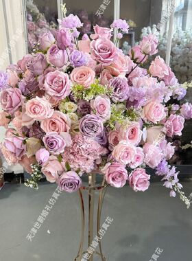 出口货源梦幻婚礼堂仿真花花艺橱窗背景插花装饰路引花紫色65cm球