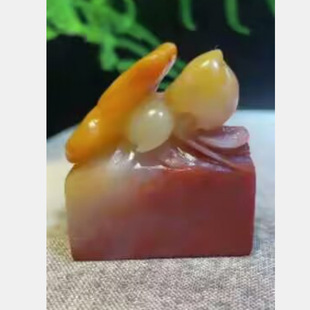 寿山老挝石芙蓉体结晶冻巧雕寿桃印章闲章扁章4.7-3-5.3CM书法章