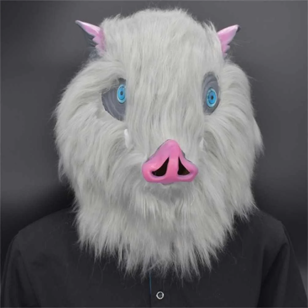 搞笑毛绒猪头面具万圣节狂欢节舞会装扮头套动物角色脸谱表演道具