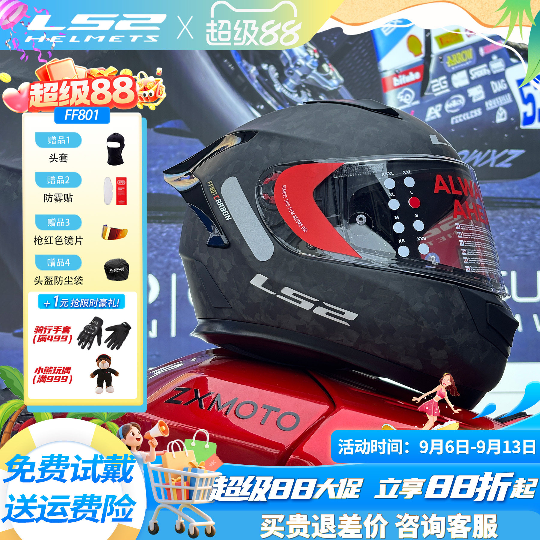 LS2碳纤维摩托车头盔FF801F813图片