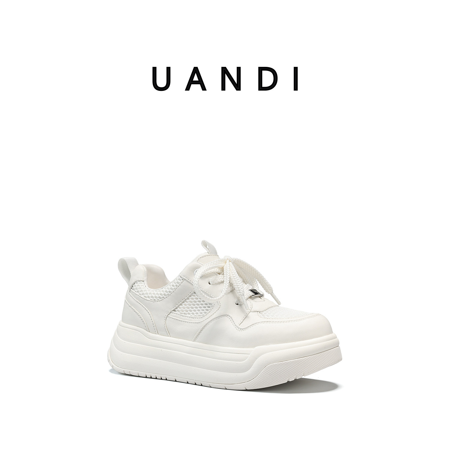 uandi万季纯皮厚底增高女板鞋