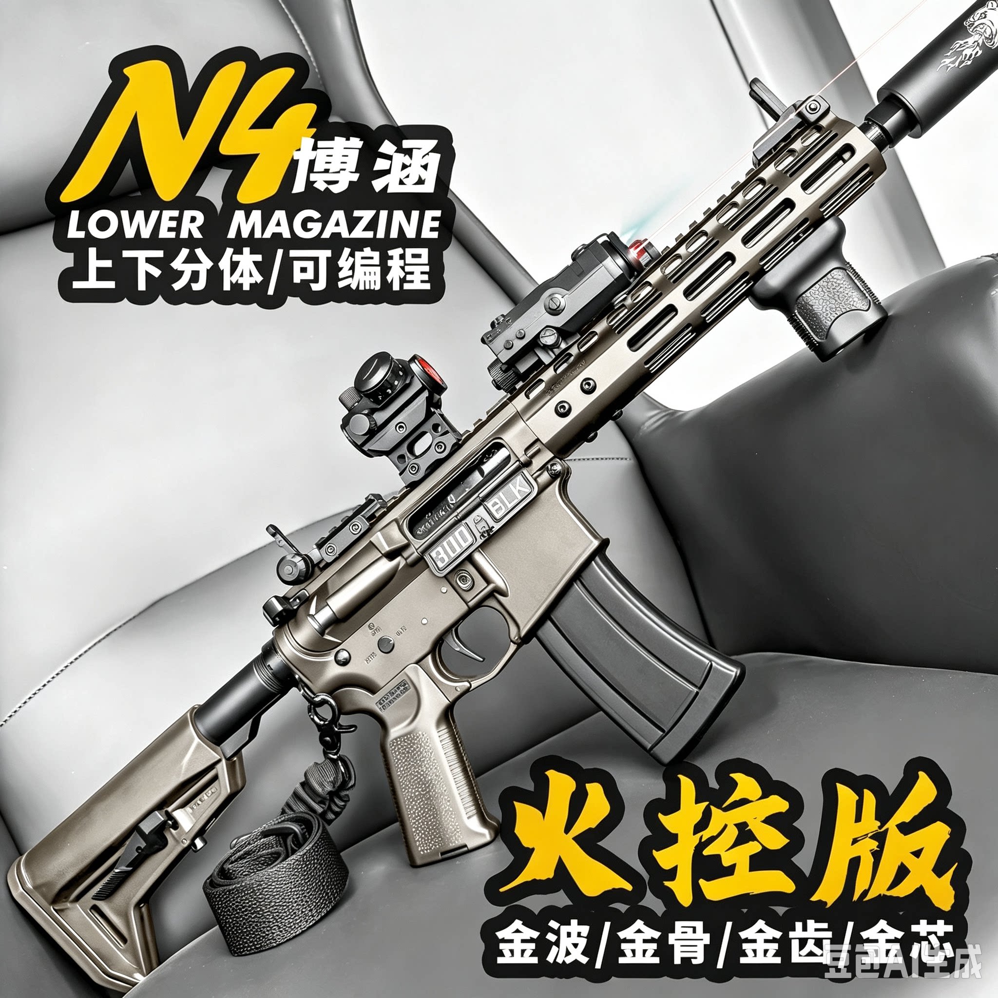 博涵N4火控电动连发玩具步枪空挂金属下场模型男孩m416成人发射器图片