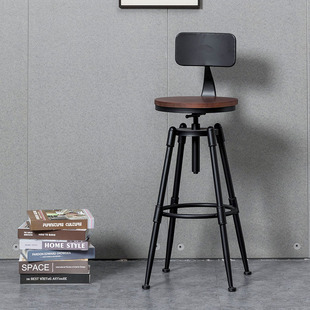 2026吧台椅酒吧椅子旋转升降椅实木高脚凳子铁艺靠背家用吧凳现代