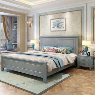 美式全实木床1.8米双人床白色1.5米储物现代简约婚床主卧家具